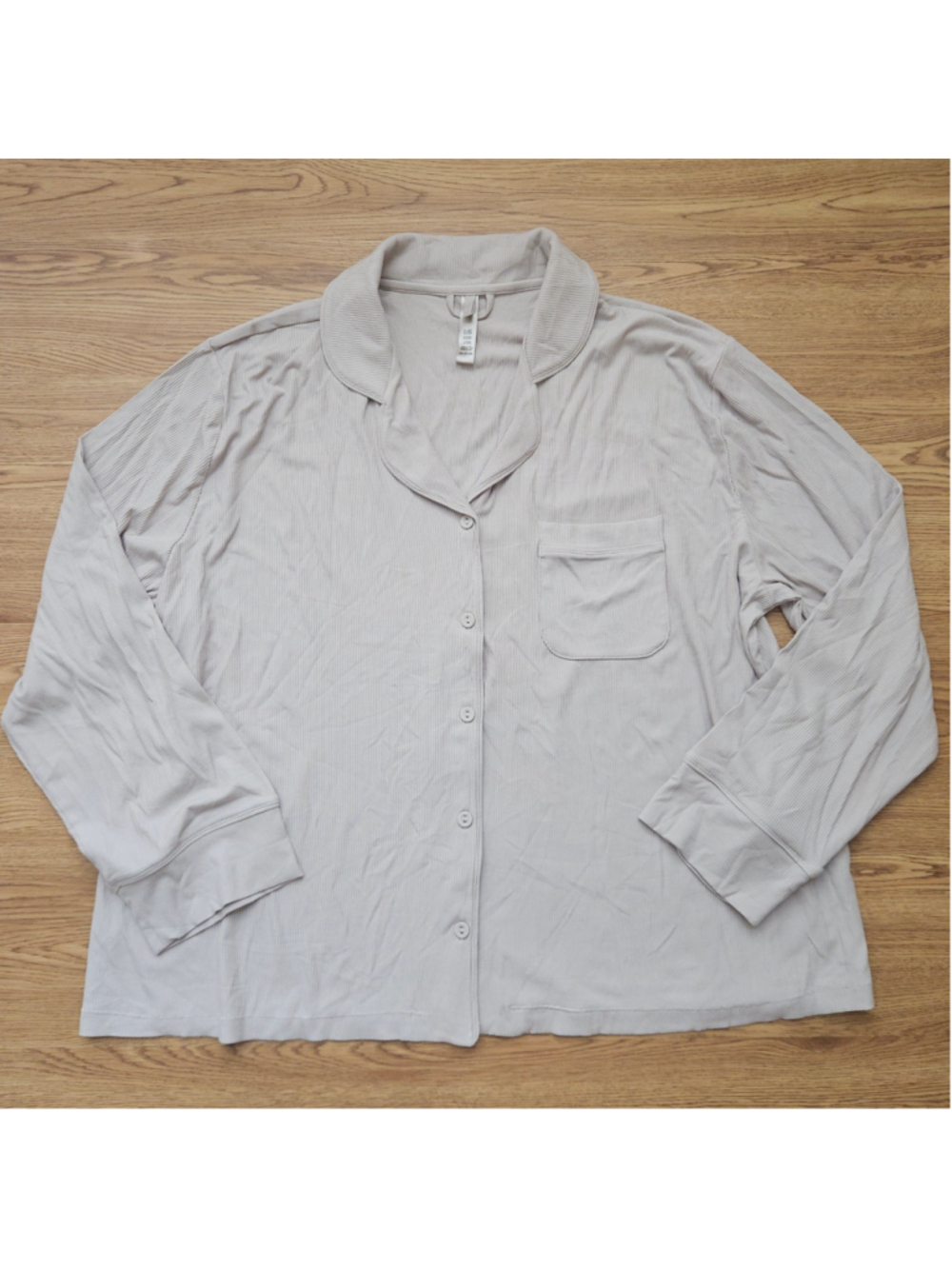 Skims Soft Lounge Ribbed Pajama Top Button Up Long Sleeve Gray Womens 2X